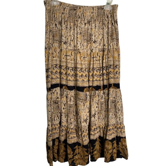 First Option Vintage Beige and Brown Elastic Waist Boho Western Skirt Size L - Picture 2 of 8